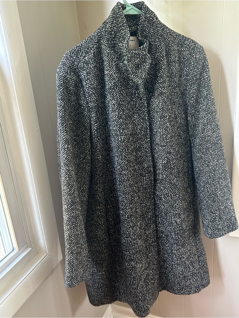 Old Navy Black and White Tweed Stand-Collar Pea Coat